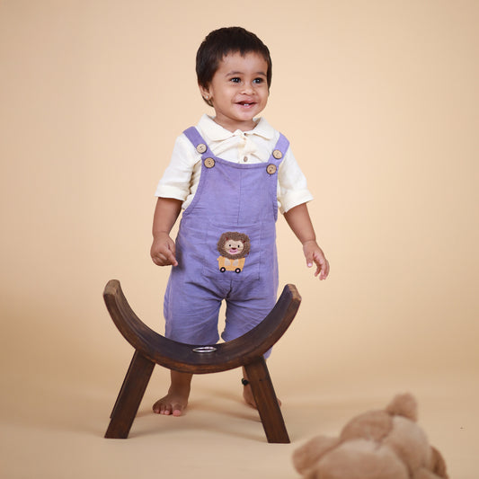 Ivory & Violet Dungaree with cute Embroidery