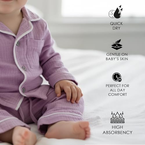 Dreamy Cubs - Lilac & Green Crinkle Comfort Muslin Nightsuit Set | Pack of 2 | Unisex