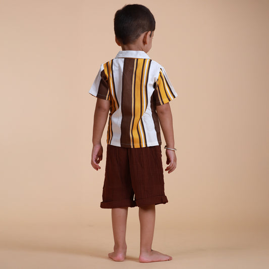 Organic Cotton Yarn dyed Shirt with Crinckled muslin Bottom shorts for boys