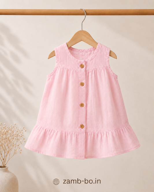 Blush Blossom Frock-Crinkled Muslin A-line Sleeveless Frock