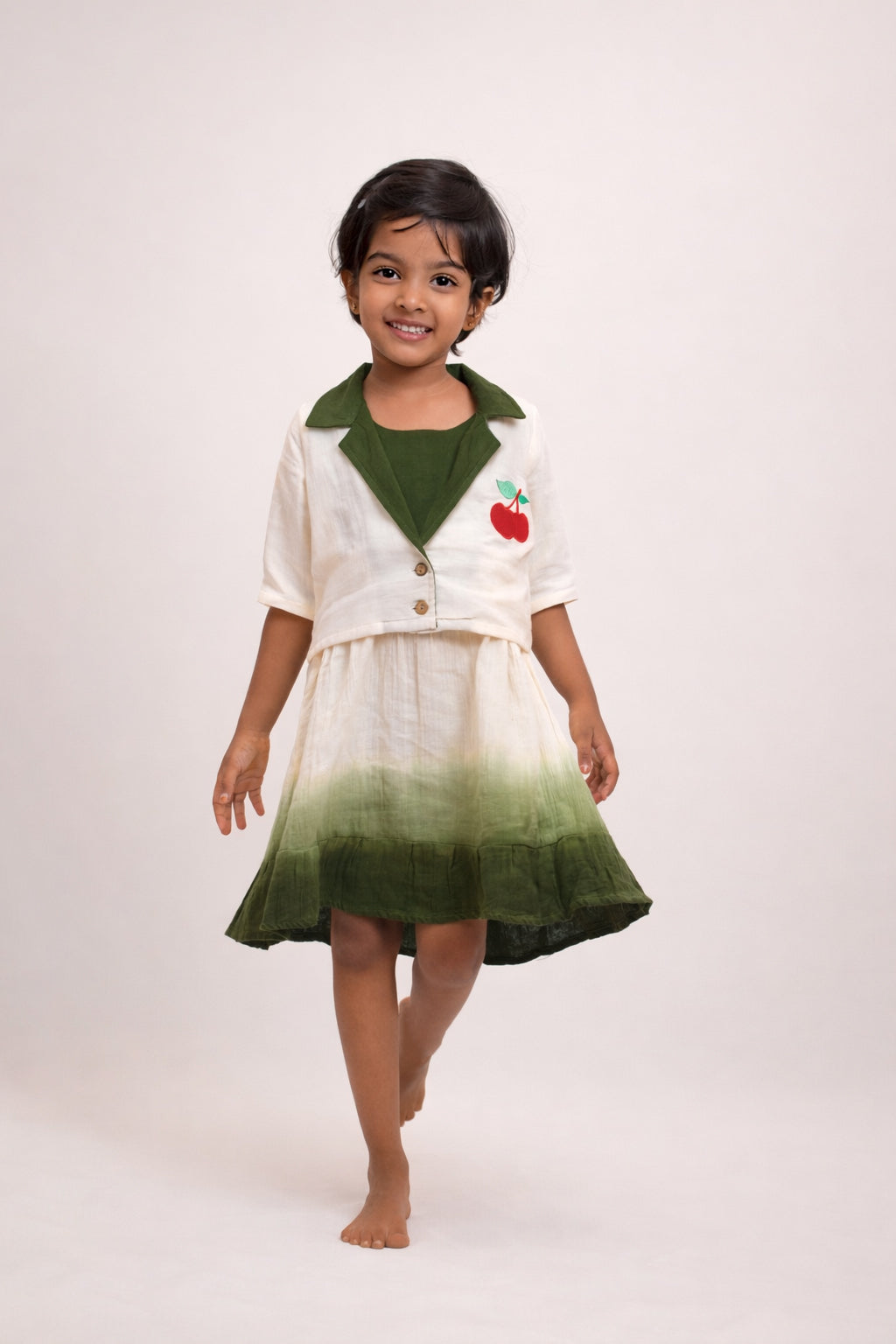Green Ombre Frock with Vest Embroidery