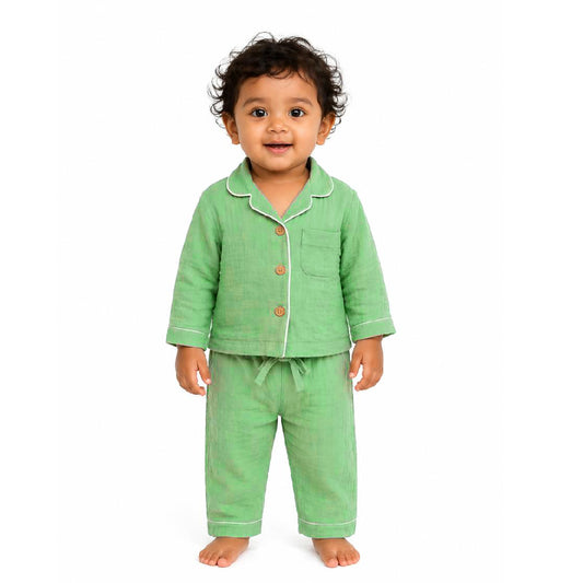 Green Crinkle Muslin Nightsuit | Unisex