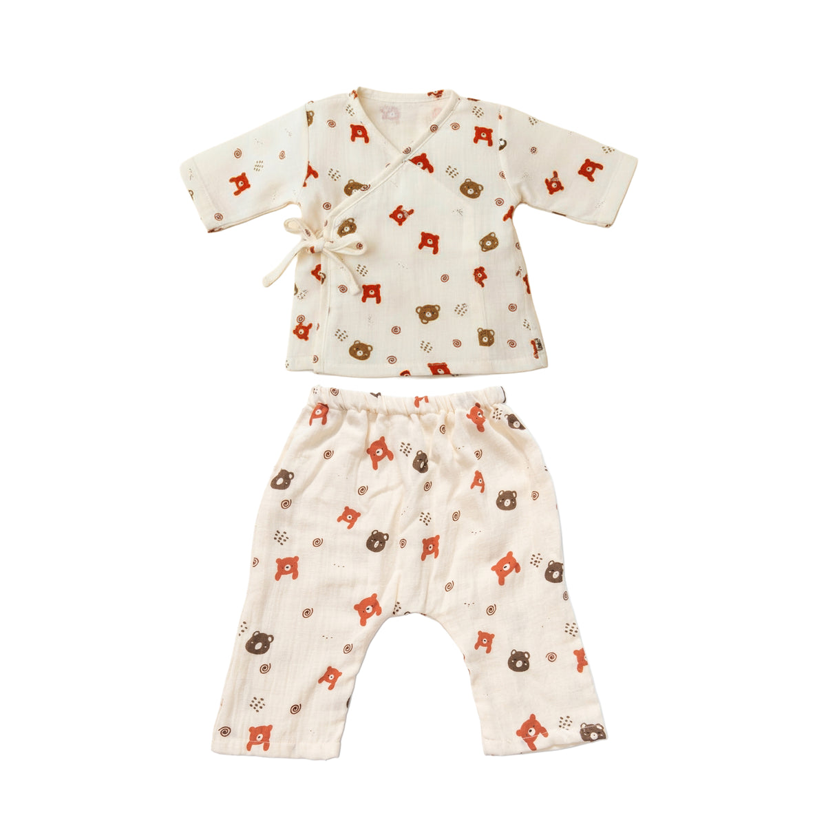 Safari Tales Muslin Cotton Angharkha Jabla Pant Set, Bear Print