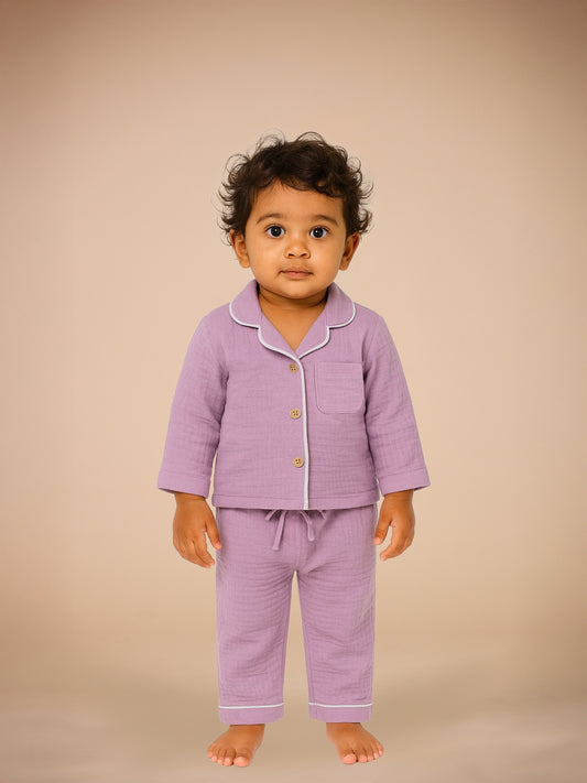 Lilac Crinkle Muslin Nightsuit | Unisex