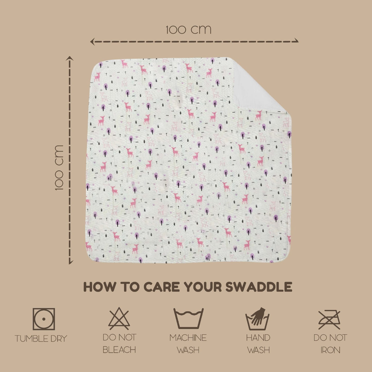 Teddy Dreams Muslin Swaddle Blanket | 100 x 100 cm | Ultra-Soft, Breathable Cotton for Newborns & Infants