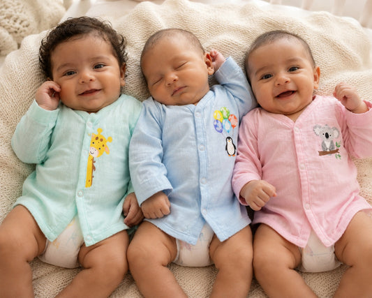 Playful Parade Full Sleeve Front open Jabla | Pack of 3 | 100% Muslin Cotton | Newborn Baby Wear