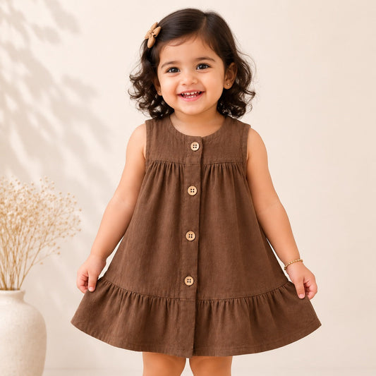 Cocoa Bloom - Crinkled Muslin A-line Sleeveless Frock
