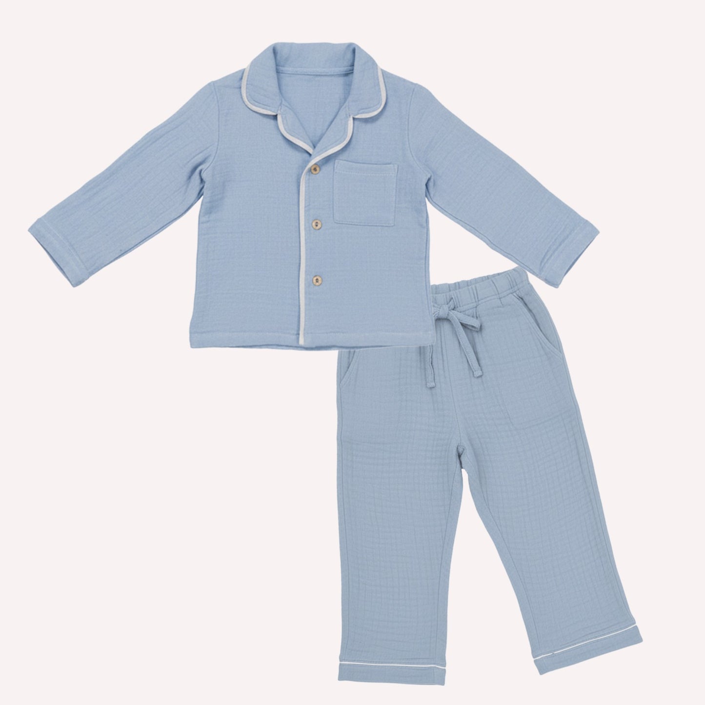 Blue Crinkle Muslin Nightsuit | Unisex