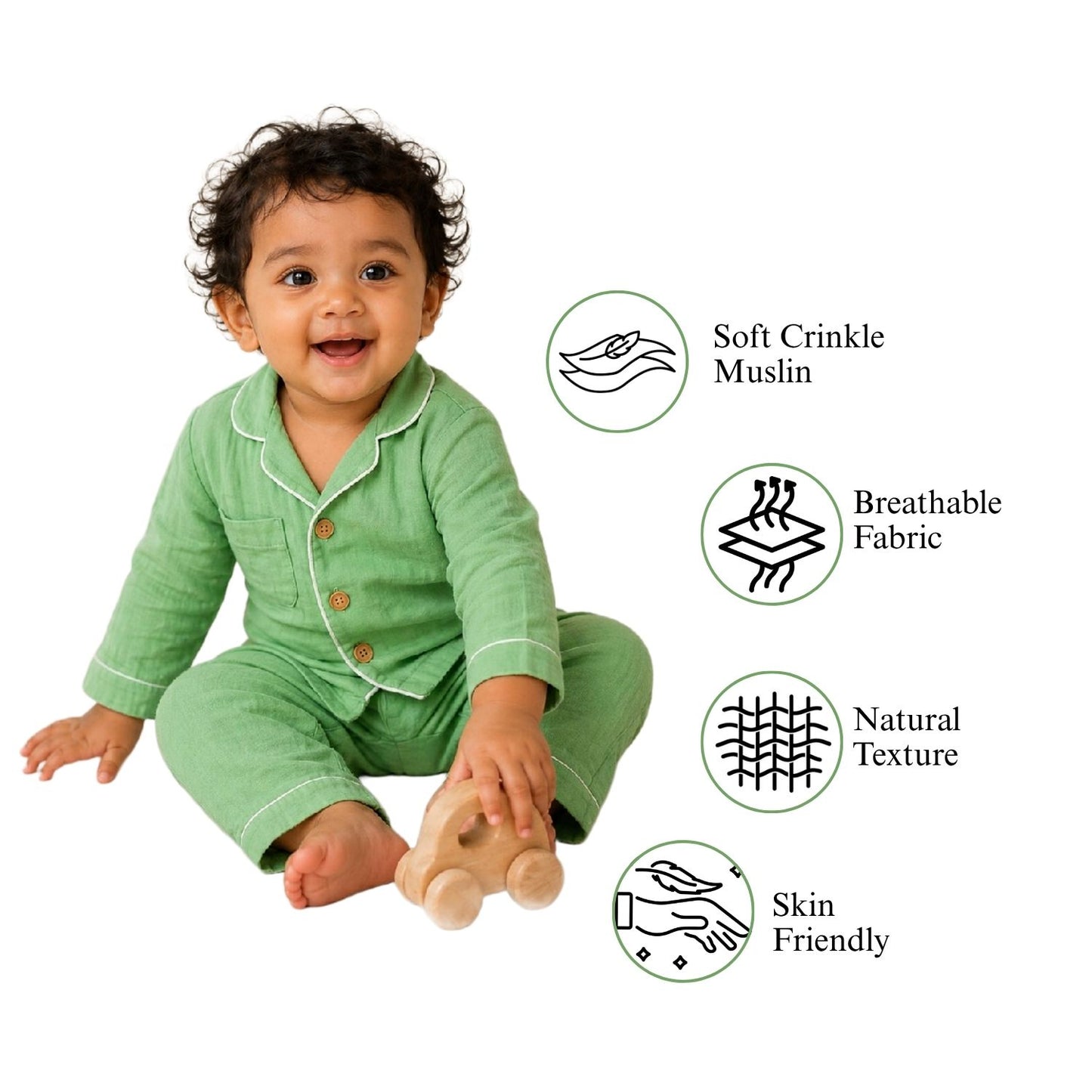 Green Crinkle Muslin Nightsuit | Unisex