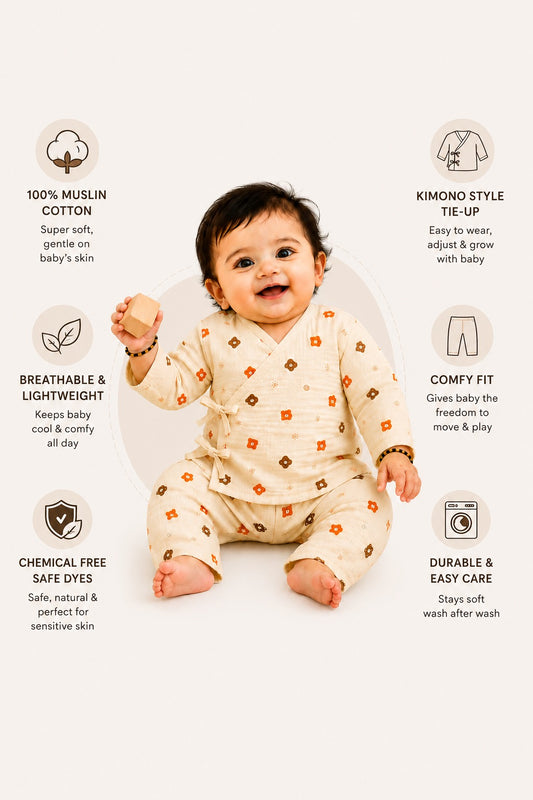Safari Tales Muslin Cotton Angharkha Jabla Pant Set, Bear Print