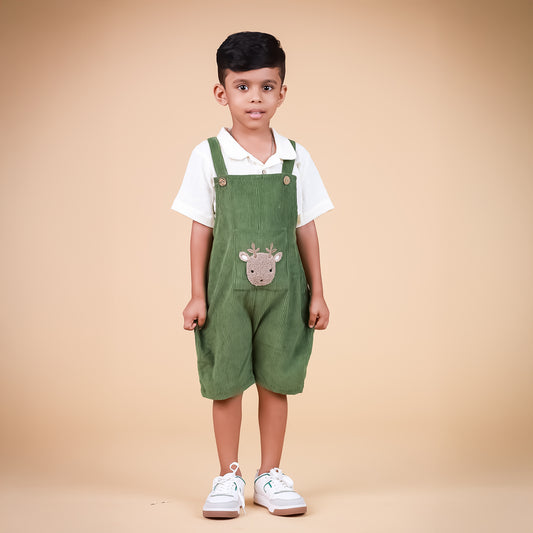 Ivory & Green Dungaree with cute Embroidery