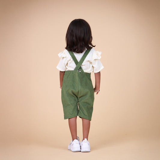 Ivory & Green Dungaree with cute Embroidery