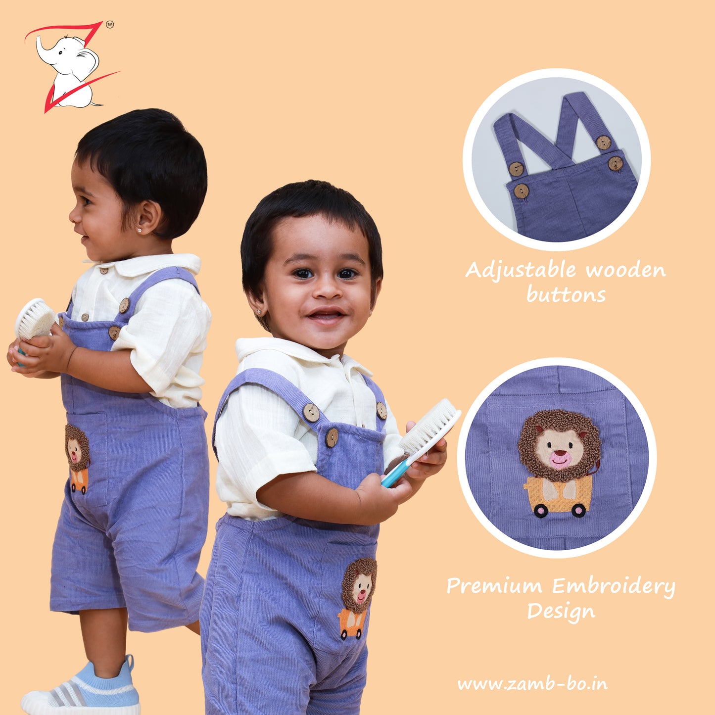 Ivory & Violet Dungaree with cute Embroidery