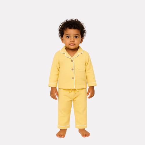 Dreamy Cubs - Yellow & Green Crinkle Comfort Muslin Nightsuit Set | Pack of 2 | Unisex