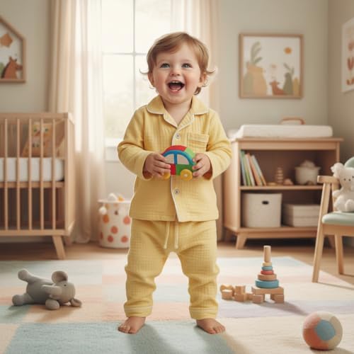 Dreamy Cubs - Yellow & Green Crinkle Comfort Muslin Nightsuit Set | Pack of 2 | Unisex