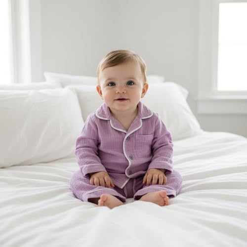 Dreamy Cubs - Lilac & Green Crinkle Comfort Muslin Nightsuit Set | Pack of 2 | Unisex