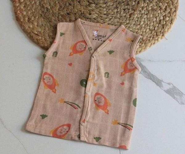 Wildlings Sleeveless Front open Jabla | Assorted Prints | 100% Muslin Cotton | Newborn Baby Wear