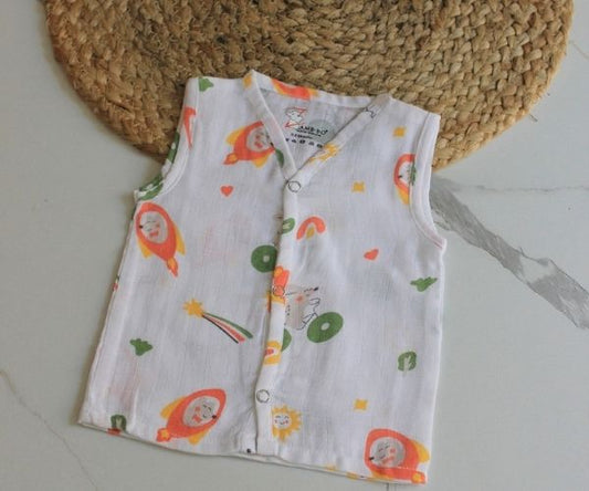 Wildlings Sleeveless Front open Jabla | Assorted Prints | 100% Muslin Cotton | Newborn Baby Wear
