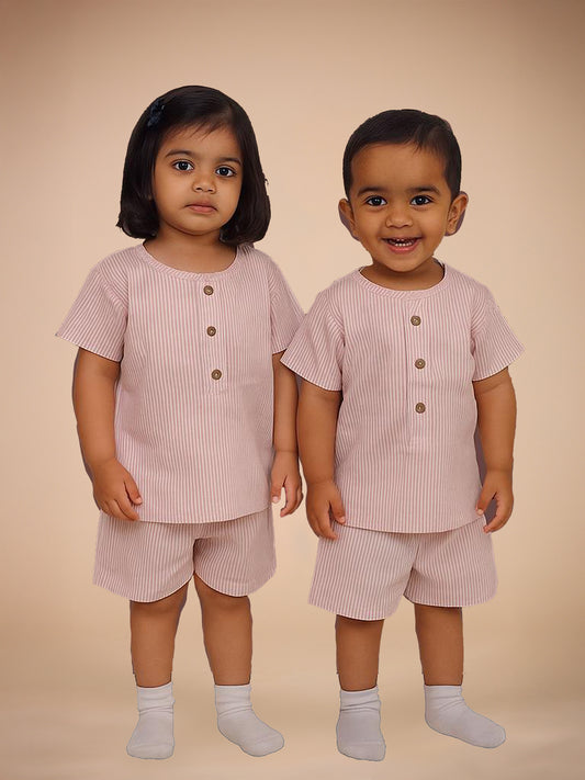 100% Organic Pink Striped Cotton Coord Sets for Toddlers