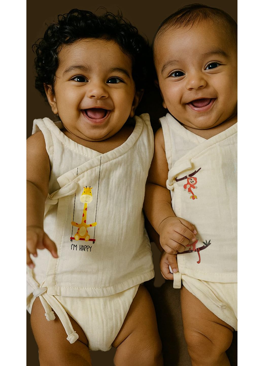 Crinckled Muslin Cotton Jabla - I'm Happy - Pack of 2