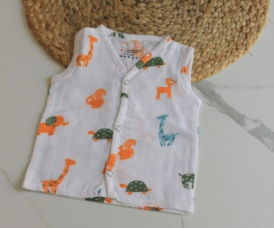 Wildlings Sleeveless Front open Jabla | Assorted Prints | 100% Muslin Cotton | Newborn Baby Wear