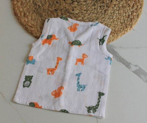 Wildlings Sleeveless Front open Jabla | Assorted Prints | 100% Muslin Cotton | Newborn Baby Wear