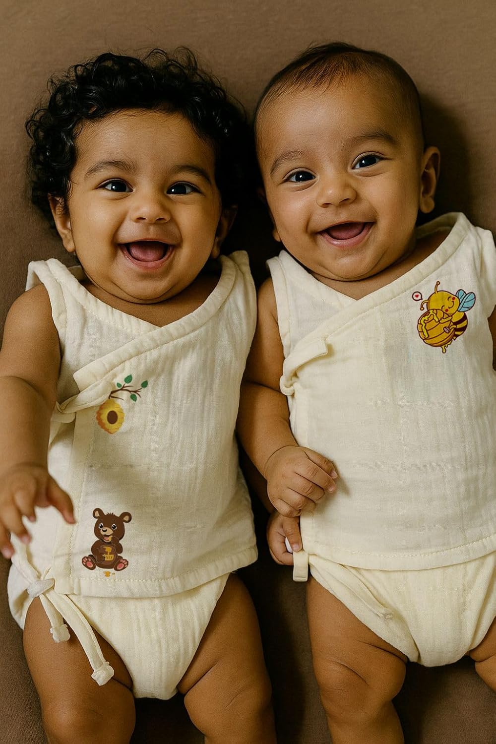 Crinckled Muslin Cotton Jabla - Honey & bear - Pack of 2