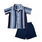 Organic cotton blue striped shirt & Crinckled muslin shorts for boys