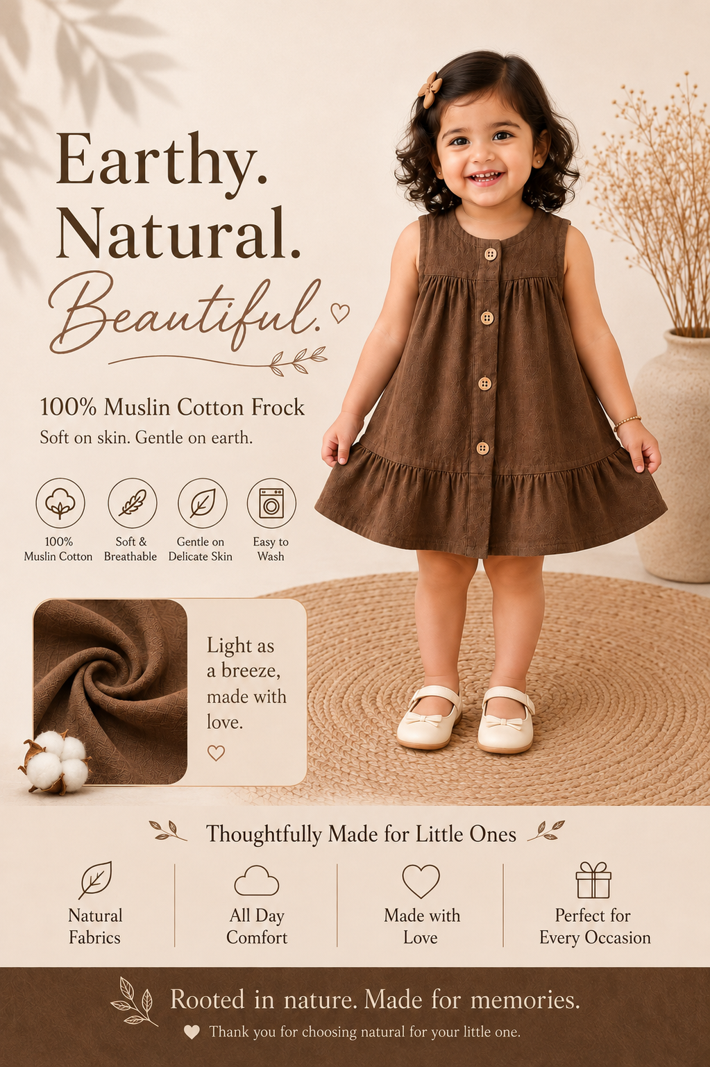 Cocoa Bloom - Crinkled Muslin A-line Sleeveless Frock