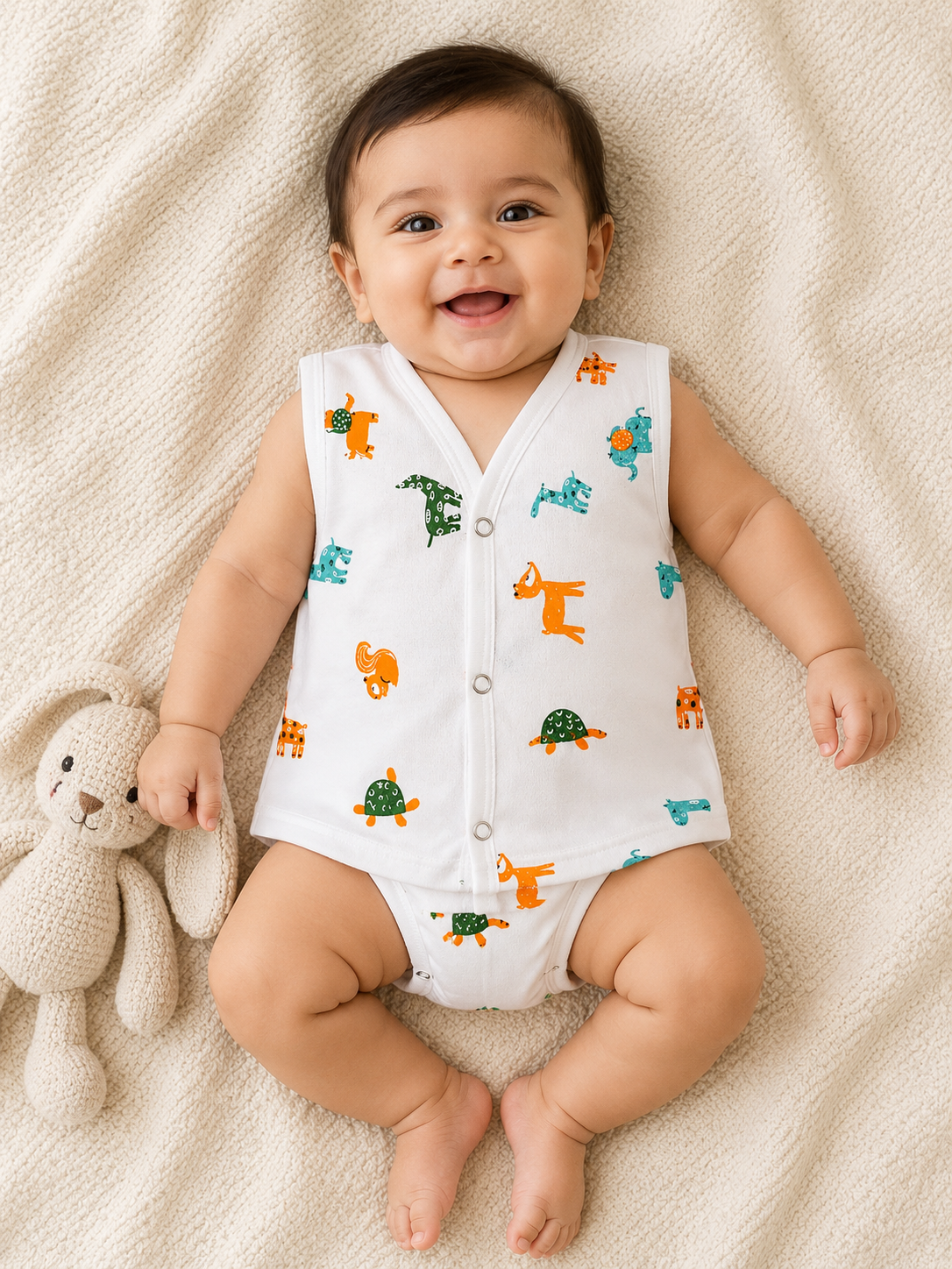 Wildlings Sleeveless Front open Jabla | Assorted Prints | 100% Muslin Cotton | Newborn Baby Wear
