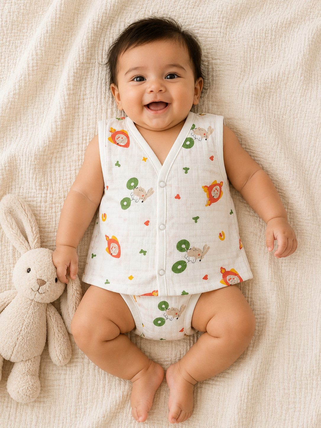 Wildlings Sleeveless Front open Jabla | Assorted Prints | 100% Muslin Cotton | Newborn Baby Wear