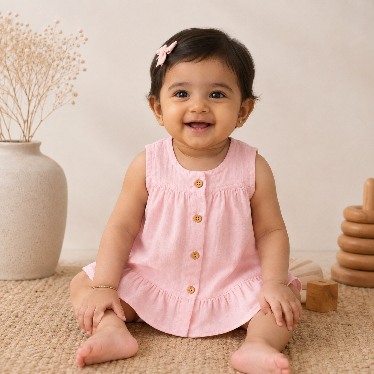 Blush Blossom Frock-Crinkled Muslin A-line Sleeveless Frock
