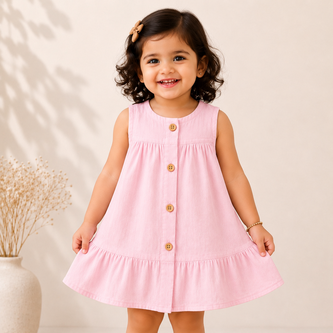 Blush Blossom Frock-Crinkled Muslin A-line Sleeveless Frock