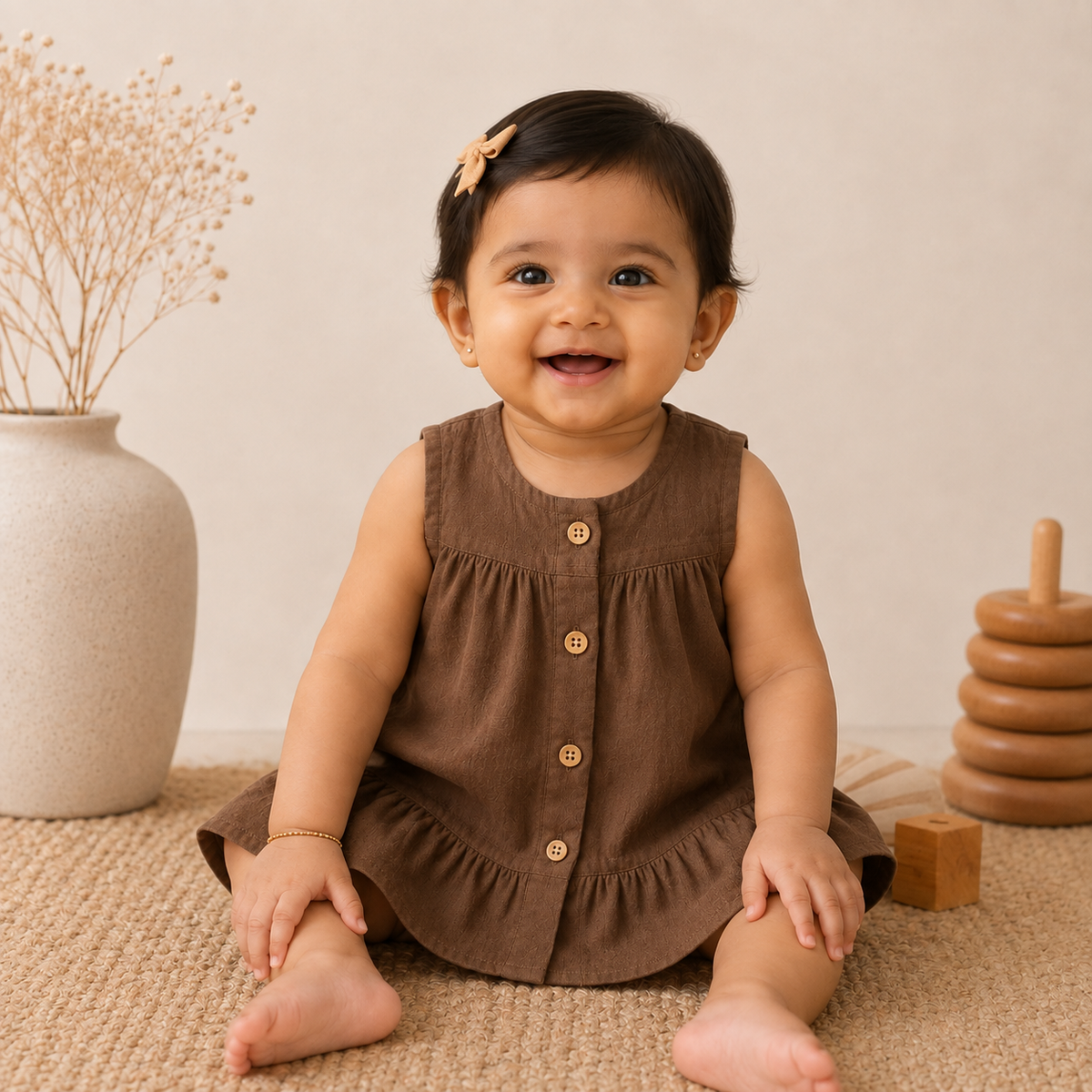 Cocoa Bloom - Crinkled Muslin A-line Sleeveless Frock