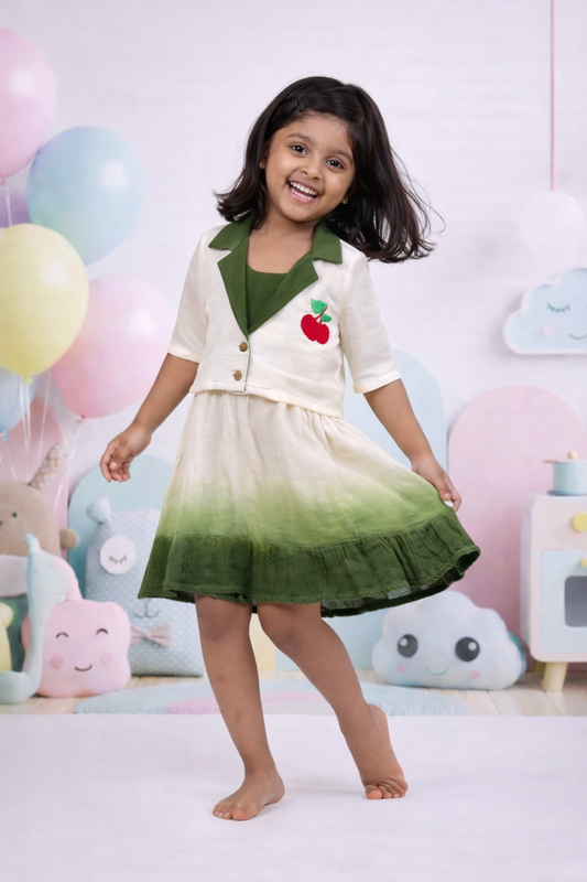 Green Ombre Frock with Vest Embroidery