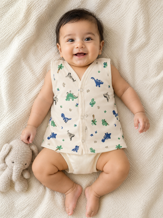 Wildlings Sleeveless Front open Jabla | Assorted Prints | 100% Muslin Cotton | Newborn Baby Wear