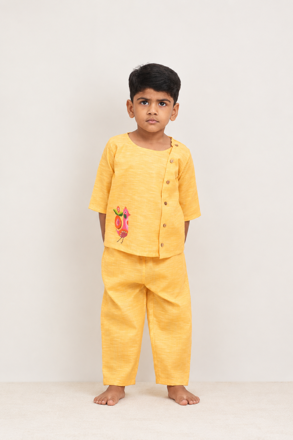 Shine Yellow with Embroidered Boys Co-ords set