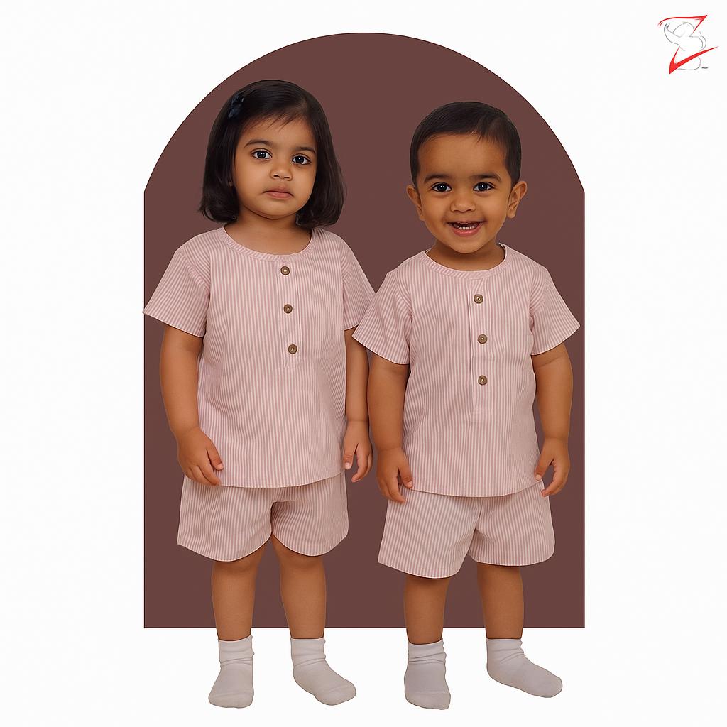 100% Organic Pink Striped Cotton Coord Sets for Toddlers