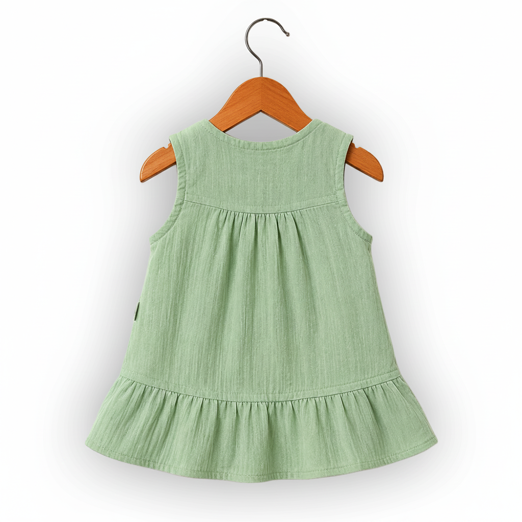 Sage Lily-Crinkled Muslin A-line Sleeveless Frock