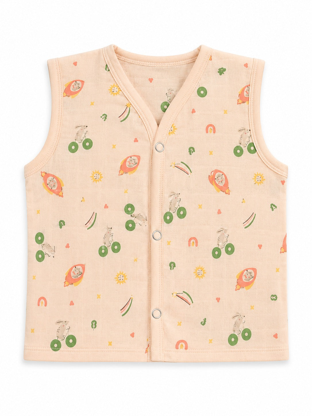 Wildlings Sleeveless Front open Jabla | Pack of 4 | Assorted Prints | 100% Muslin Cotton | Newborn Baby Wear
