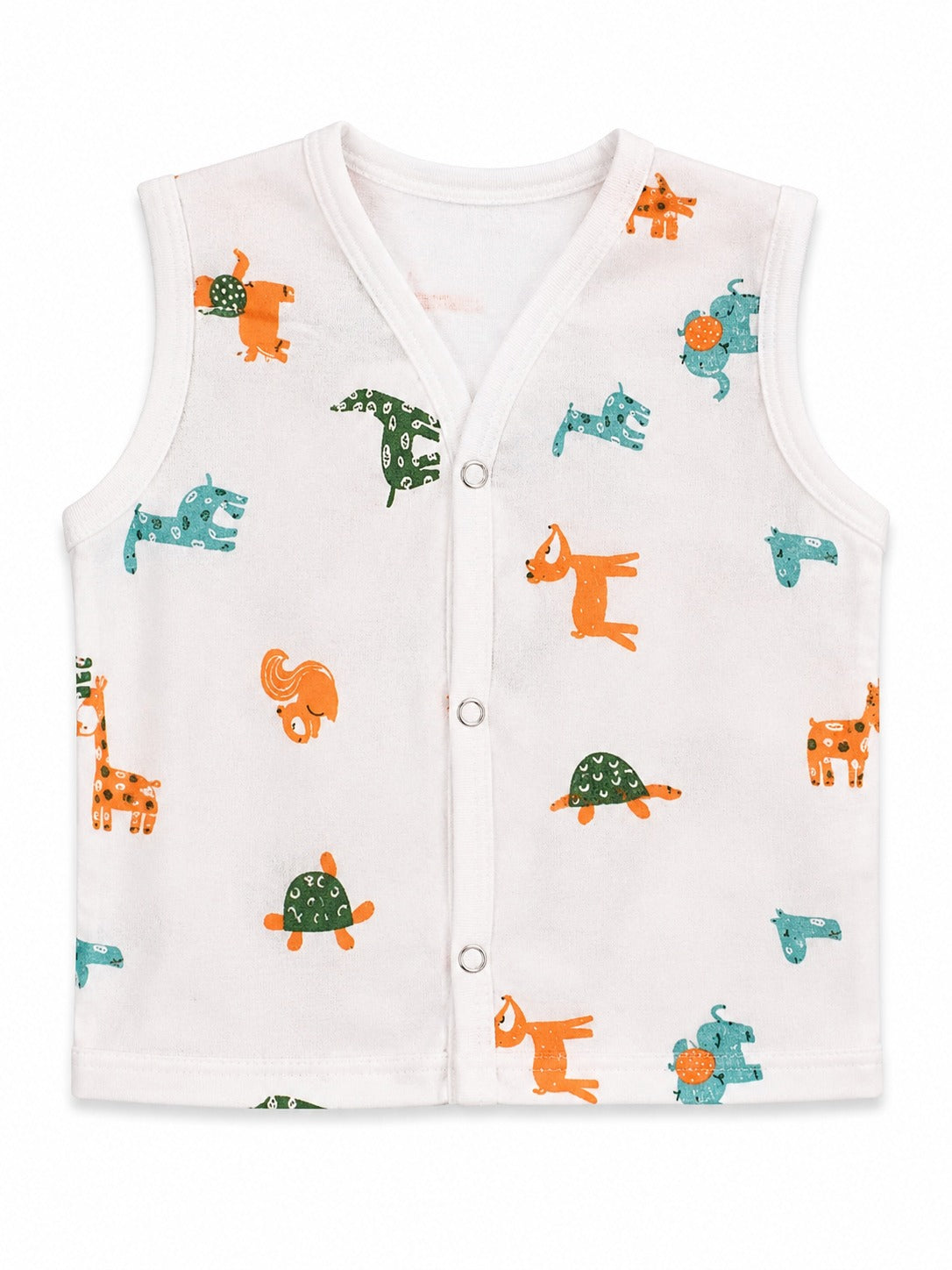 Wildlings Sleeveless Front open Jabla | Pack of 4 | Assorted Prints | 100% Muslin Cotton | Newborn Baby Wear