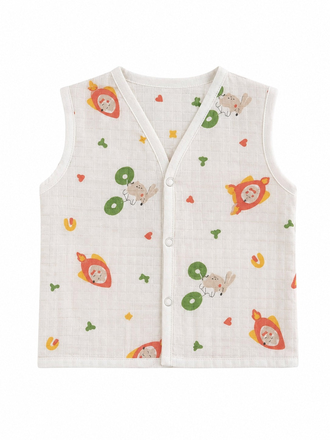 Wildlings Sleeveless Front open Jabla | Pack of 4 | Assorted Prints | 100% Muslin Cotton | Newborn Baby Wear