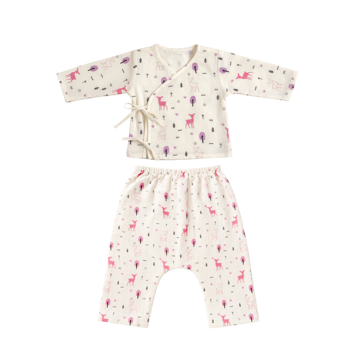 Safari Tales Muslin Cotton Angharkha Jabla Pant Set, Deer Print