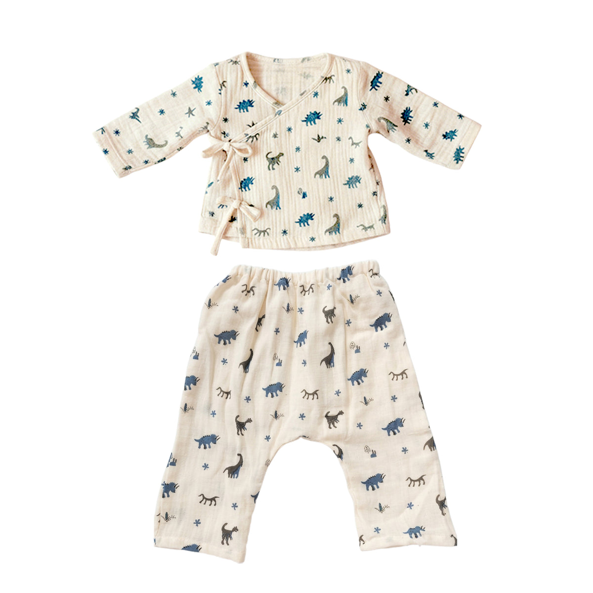Safari Tales Muslin Cotton Angharkha Jabla Pant Set, Dino Print
