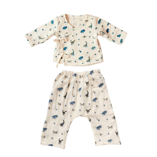 Safari Tales Muslin Cotton Angharkha Jabla Pant Set, Dino Print
