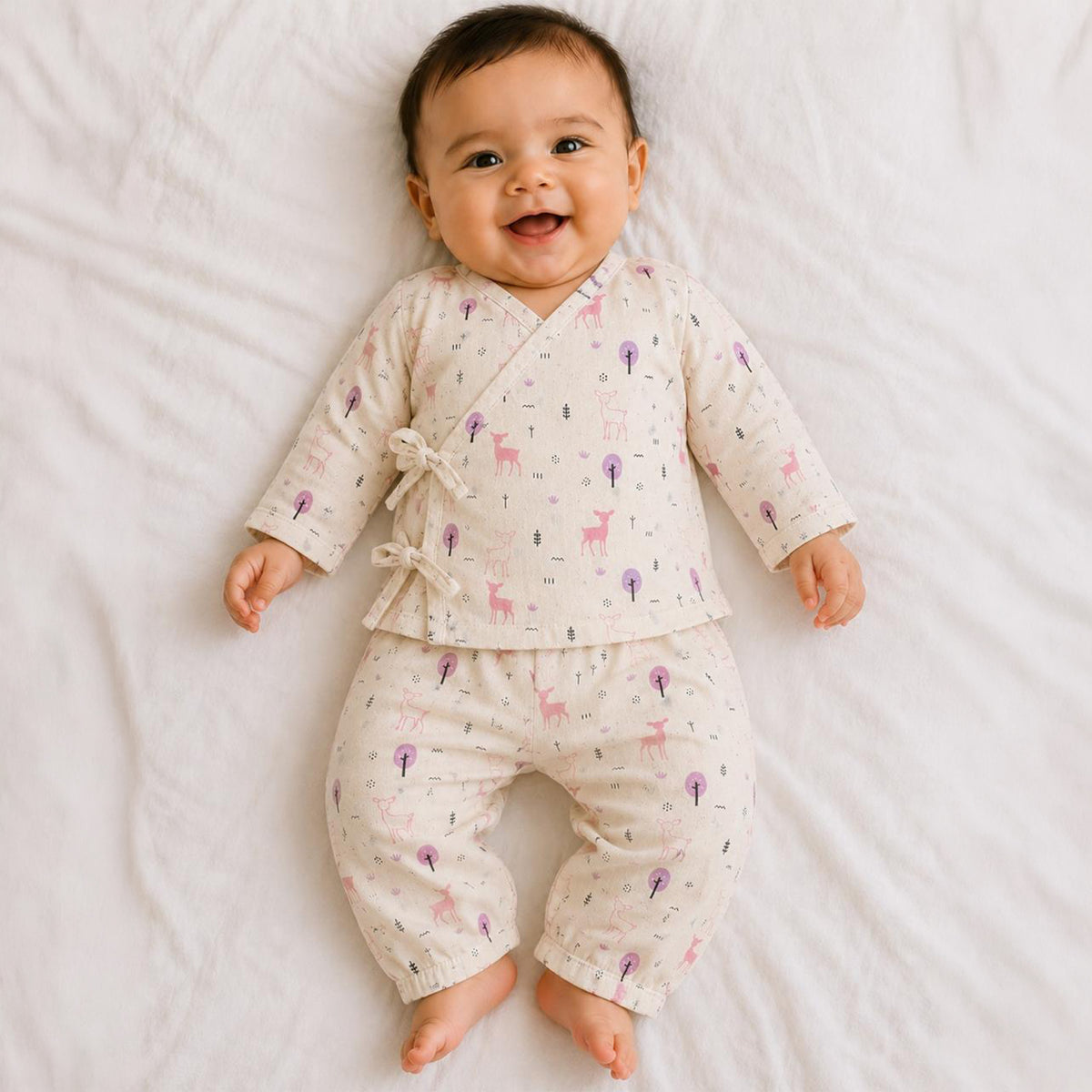 Safari Tales Muslin Cotton Angharkha Jabla Pant Set, Deer Print