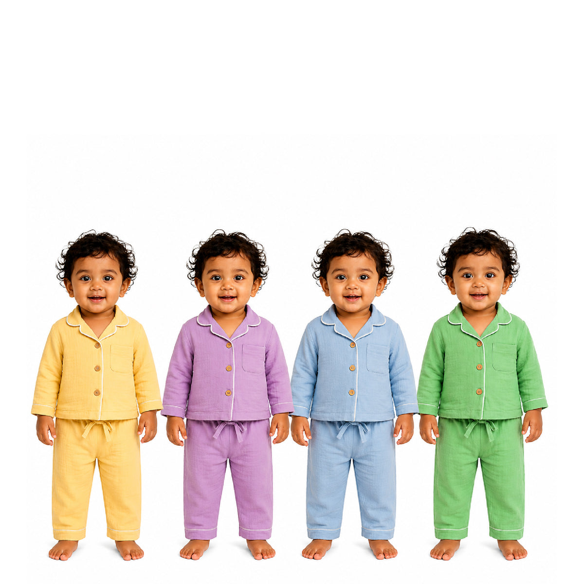 Dreamy Cubs - Crinkle Comfort Muslin Nightsuit Set | Pack of 4 | Unisex