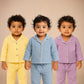 Set of 3Lilac,Yellow & Blue Crinkle Muslin Nightsuit | Unisex