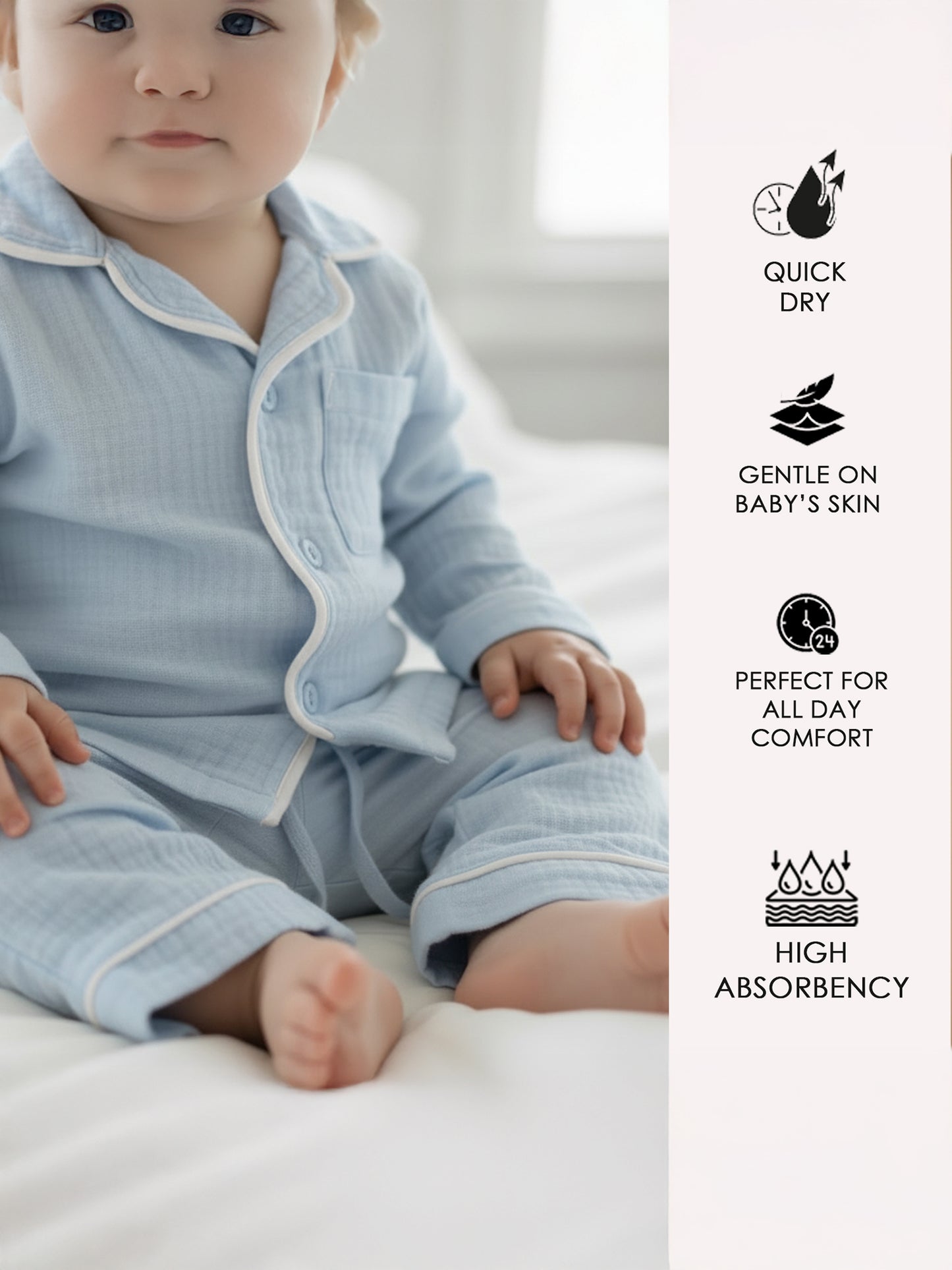 Blue Crinkle Muslin Nightsuit | Unisex
