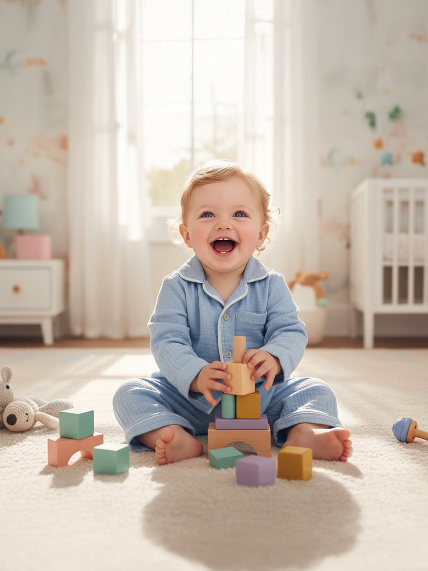Blue Crinkle Muslin Nightsuit | Unisex
